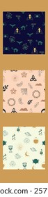 Vertical border, set Magic and heavens seamless pattern. Symbols and elements of the witchcraft theme