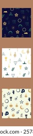 Vertical border, set Magic and heavens seamless pattern. Symbols and elements of the witchcraft theme