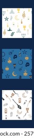 Vertical border, set Magic and heavens seamless pattern. Symbols and elements of the witchcraft theme