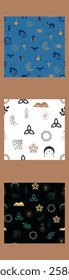 Vertical border, set Magic and heavens seamless pattern. Symbols and elements of the witchcraft theme