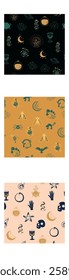 Vertical border, set Magic and heavens seamless pattern. Symbols and elements of the witchcraft theme