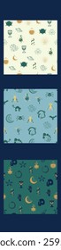 Vertical border, set Magic and heavens seamless pattern. Symbols and elements of the witchcraft theme