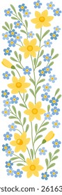 Vertical border with spring flowers. Flowers decor in flat design style