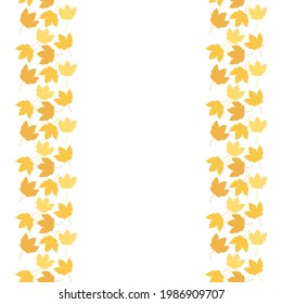 Vertical border template with colorful autumn leaves. For banner, poster, packaging design, postcard. Hand Drawn vector illustration.