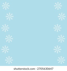 Borda vertical de flocos de neve brancos em um fundo azul claro