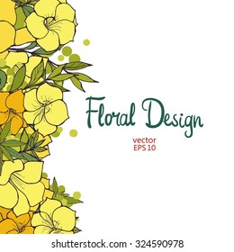 vertical border with yellow exotic flowers and place for your text, vector illustration