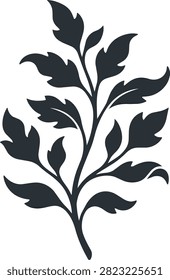 Vertical botanical element featuring serrated foliage growing from a single central trunk on a transparent grid for easy layering in creative layouts.