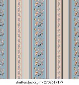 Rayas botánicas de Vertical en tonos azules y beige suaves en estilo de Vector ornamental. Patrón sin costuras ideal para Fondos de pantalla textiles y embalaje.