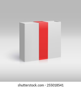 Vertical box with red ribbon. Template for design and branding.
