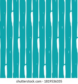 Línea vertical dividida en líneas de páintero sin costuras fondo de patrón vectorial. Diseño tribal paralelo a rayas geométricas sobre fondo azul acuático. Diseño de mano simple en todo el espacio impreso para las vacaciones de verano