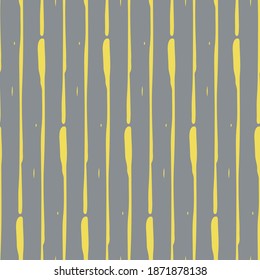 Vertical broken up painterly lines seamless vector pattern background. Yellow grey backdrop of parallel striped geometric tribal design.Hand drawn simple all over print for summer vacation concept
