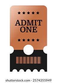 Vertical bronze admit one template. Cinema, theater, casino, concert, opera, ballet, performance copper ticket. Vector illustration on white background