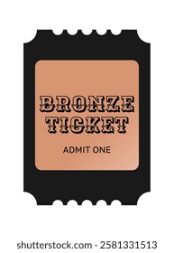 Vertical bronze ticket template. Cinema, theater, casino, concert, opera, ballet, performance copper design. Admit one. Vector illustration on white background