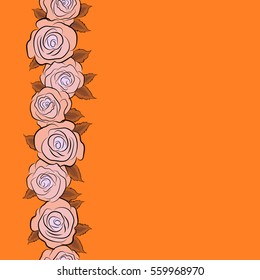 Vertical brown, neutral and orange roses for fabric or embroidery with copy space (place for your text).
