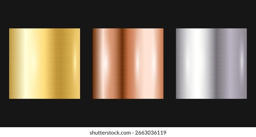 Vertical brushed metal textures in gold, copper, and silver