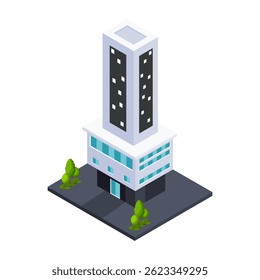 Vertical de construcción isométrica para visualización arquitectónica.