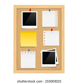 Vertical Bulletin Board With Photo Frames And Paper Notes, Vector Eps10 Illustration