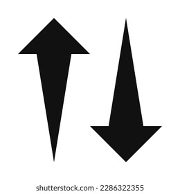 Vertical bursting arrows up-down icon. A two-way black direction symbol. Isolated on a white background.