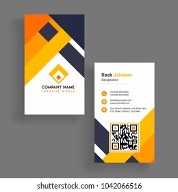 Vertical business card with front and back presentation.