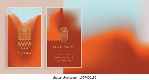 Vertical Business Card Layout with Coral and Terracotta Gradient