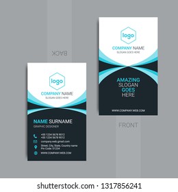 Vertical business card print template. Personal business card with company logo. Vector abstract creative business cards - Vector