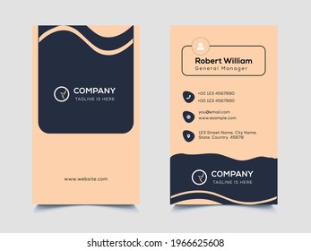 Vertical business card print template. Personal business card with company logo. Clean flat design. Visiting Card. Business card mockup