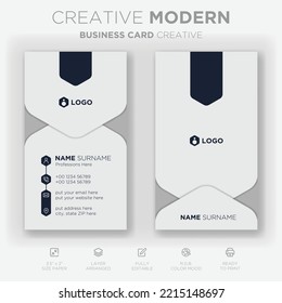 Vertical business card print template. Personal business card with company logo. Black and yellow colors. Clean flat design. Vector business card illustration. Business card mockup