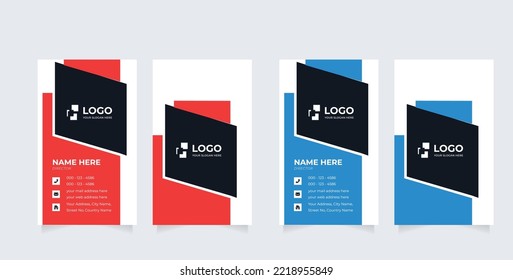 Plantilla vertical de impresión de tarjetas de visita. Tarjeta de presentación personal con el logotipo de la empresa.Diseño plano y limpio