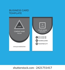 Vertical business card print template. Personal business card with company logo.  Vector illustration. Business card mockup