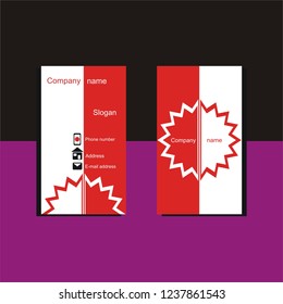 Vertical business card in red and white and with abstract floral design