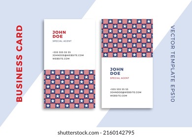 Vertical business card templates with stars pattern. Patriotic corporate stationery mockup with modern geometric pattern. Clean and simple vector editable background with sample text. EPS10