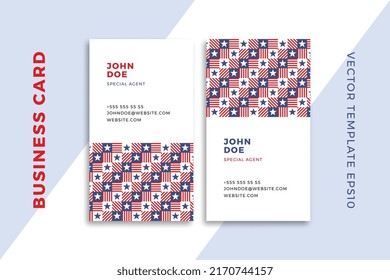 Vertical business card templates with stars pattern. Patriotic corporate stationery mockup with modern geometric pattern. Clean and simple vector editable background with sample text. EPS10