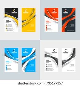 Vertical business card vector template. Flat style vector illustration. Stationery print design. Set of 4 color variations
