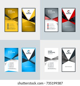 Vertical business card vector template. Flat style vector illustration. Stationery print design. Set of 4 color variations