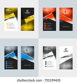 Vertical business card vector template. Flat style vector illustration. Stationery print design. Set of 4 color variations
