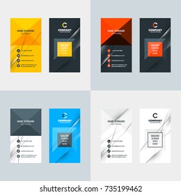 Vertical business card vector template. Flat style vector illustration. Stationery print design. Set of 4 color variations