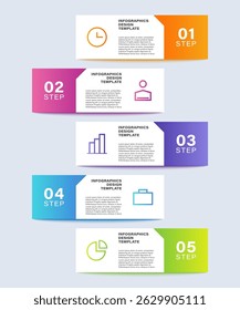 Vertical business infographic template with five steps or processes. Business presentation design with icons