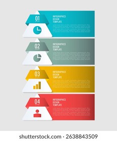 Vertical business and marketing infographic template. Four steps or processes with business icons and space for data