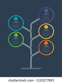 Vertical Business presentation concept with 5 options. Vector infographic of technology or education process with 5 steps. Web Template of abstract tree, info chart or diagram.