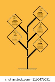 Vertical Business presentation concept with 5 options. Vector infographic of technology or education process with 5 steps. Web Template of service tree, info chart or diagram with icons.
