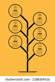 Vertical Business presentation concept with 6 options. Vector infographic of education process with 6 steps. Web Template of technology tree, info chart or diagram with icons.