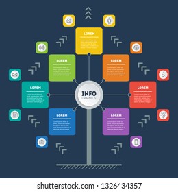 Vertical Business presentation concept with 7 options. Web Template of tree, info chart or diagram. Vector. Infographic of technology or education process with 7 steps.