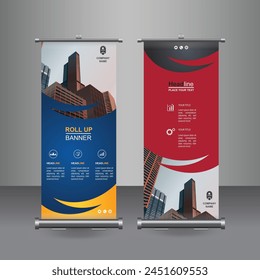 Vertical Business Roll Up  Banner Design, Signboard Advertising Brochure Flyer Template Vector X-banner and Street Business Flag of Convenience, Layout Background.