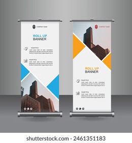 Vertical Business Roll Up  Banner Design, Signboard Advertising Brochure Flyer Template Vector X-banner and Street Business Flag of Convenience, Layout Background.