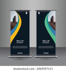 
Vertical Business Roll Up  Banner Design, Signboard Advertising Brochure Flyer Template Vector X-banner and Street Business Flag of Convenience, Layout Background.
