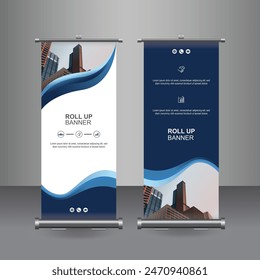 Vertikale Business Roll Up Banner Design, Signboard Werbung Broschüre Flyer Vorlage Vektorgrafik X-Banner und Street Business Flag of Convenience, Layout Hintergrund.