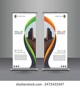 Vertikale Business Roll Up Banner Design, Signboard Werbung Broschüre Flyer Vorlage Vektorgrafik X-Banner und Street Business Flag of Convenience, Layout Hintergrund.