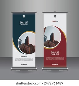 Vertikale Business Roll Up Banner Design, Signboard Werbung Broschüre Flyer Vorlage Vektorgrafik X-Banner und Street Business Flag of Convenience, Layout Hintergrund.