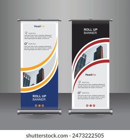 Vertical Business Roll Up  Banner Design, Signboard Advertising Brochure Flyer Template Vector X-banner and Street Business Flag of Convenience, Layout Background.