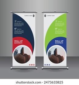 Vertikale Business Roll Up Banner Design, Signboard Werbung Broschüre Flyer Vorlage Vektorgrafik X-Banner und Street Business Flag of Convenience, Layout Hintergrund.